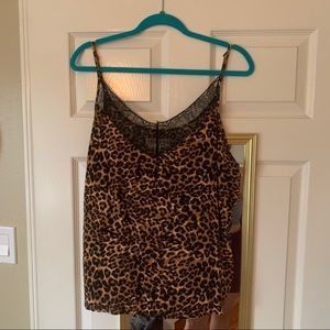 Leopard print cami w/ black lace trim on neckline